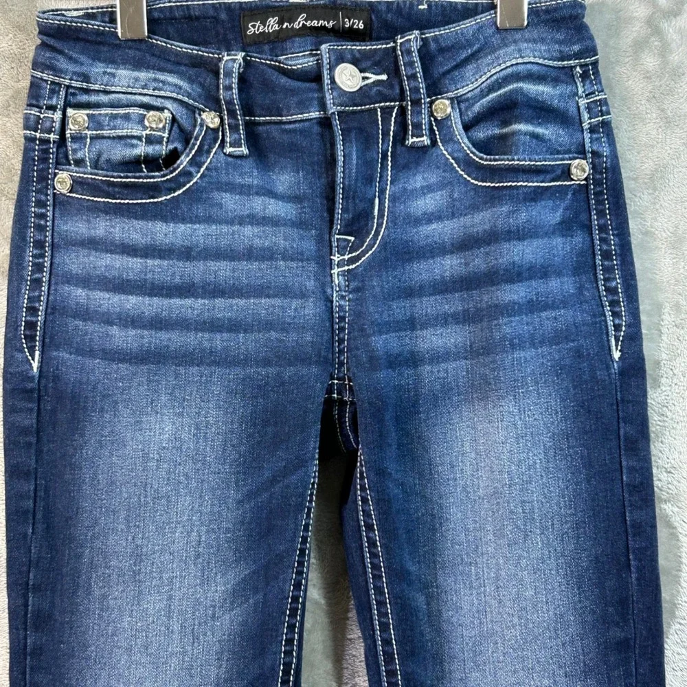 Stella in Dreams Womens Mid Rise Bootcut Jeans Dark Wash Cross Pocket SR100 3/26